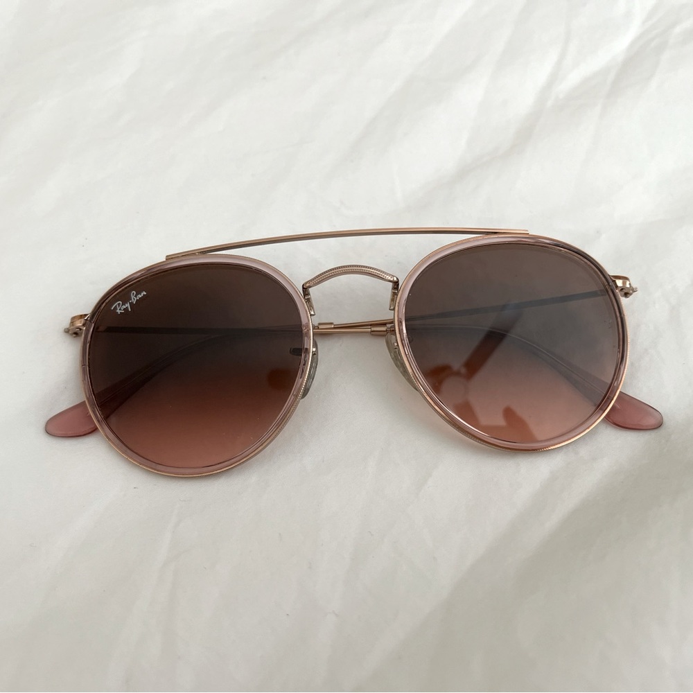 Ray Ban Round Double Bridge Sunglasses in Pink and Brown